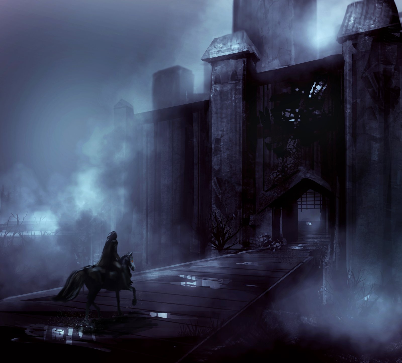 http://www.dreamstime.com/stock-image-night-castle-foggy-horseman-riding-image42516851